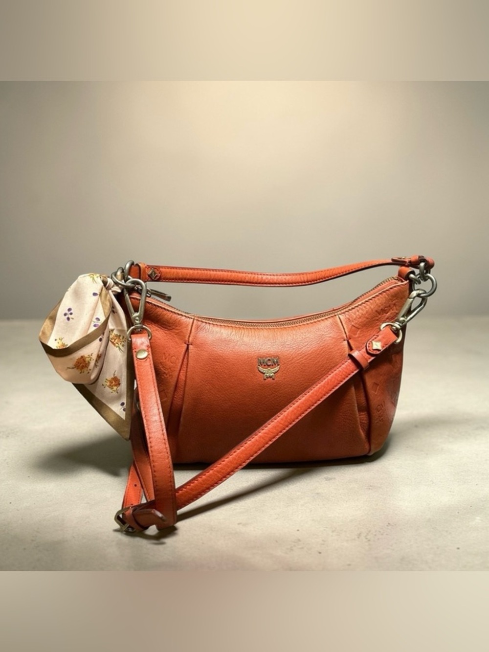 MCM Orange Logo-Lined Zip Top Shoulder Bag EUC!!!